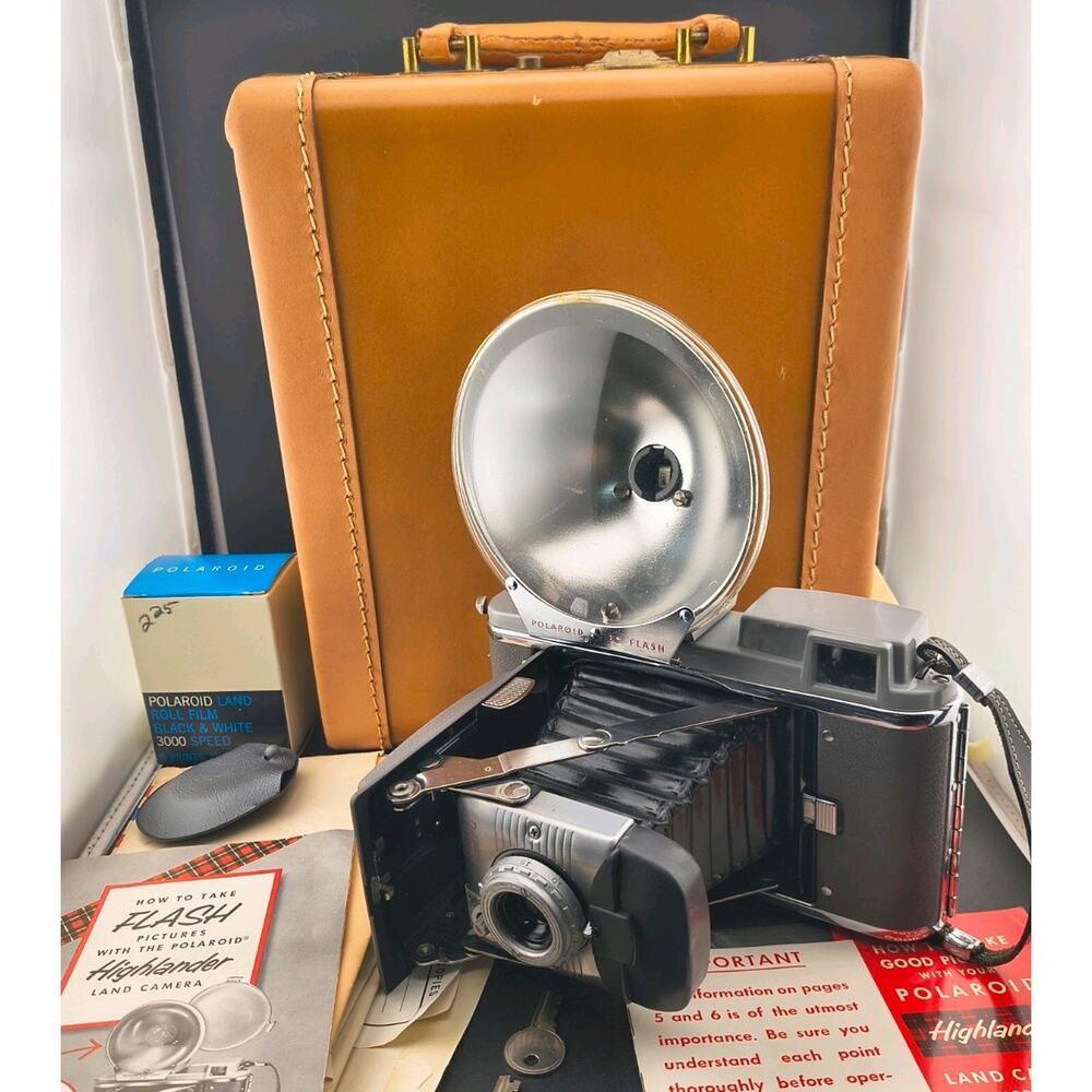 1950s Polaroid Highlander Model 80 Land Camera Outfit w/ Case, Flash, Manuals
